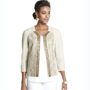 NWT Chico's 3 (XL) Astonishing Artisan Linen Gold Beaded & Embroidered Jacket